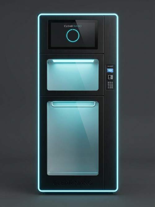 Clear Nano CN-200: matte black body with two glass chambers lit turquoise