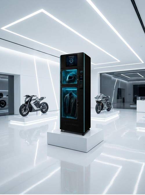 CN-200 in a motorcycle showroom next to the bikes